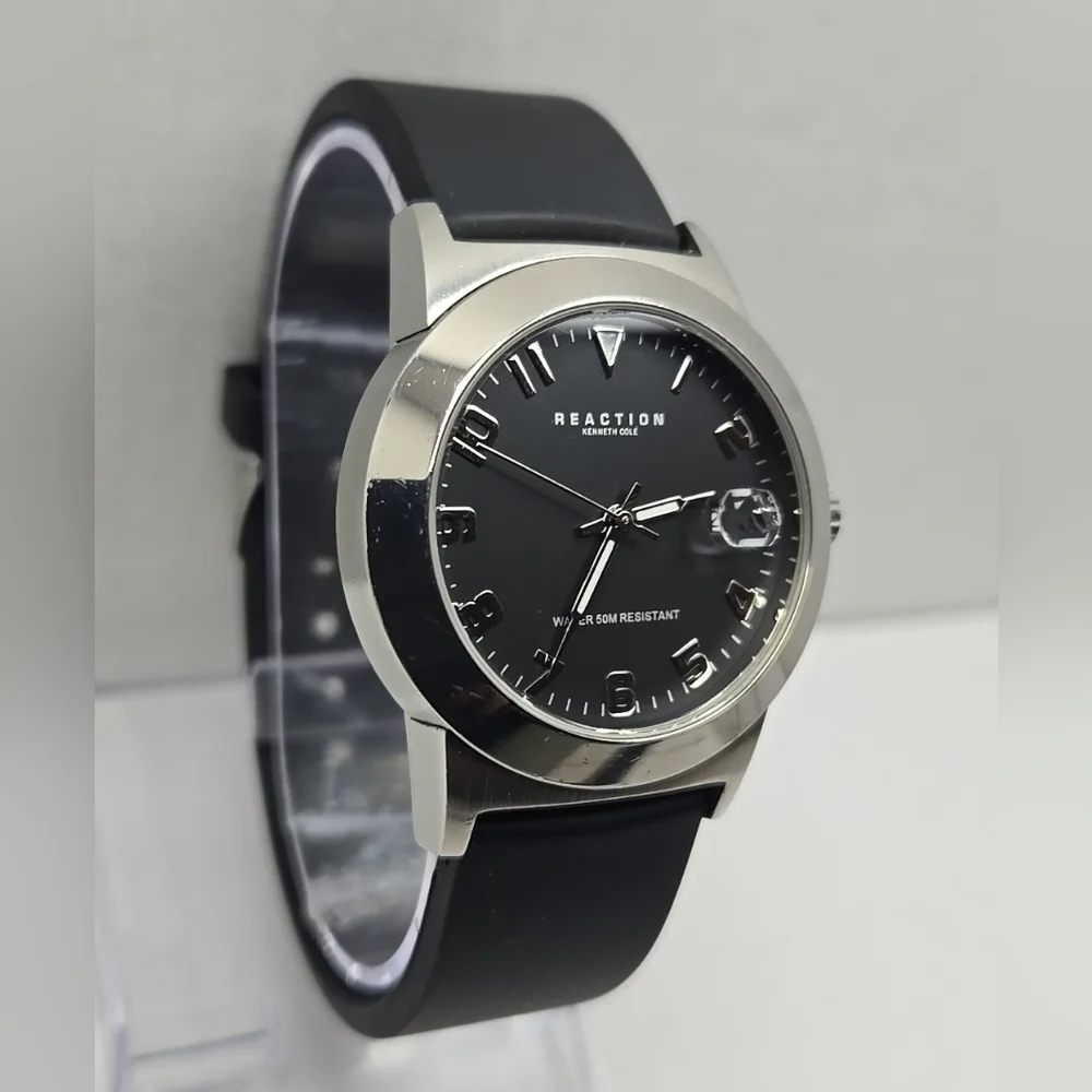 Vintage Mens Kenneth Reaction Silver Tone Quartz Date Watch New Battery RK1001
